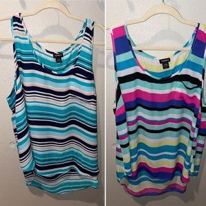 TWO Torrid Size 2 Multicolored Striped Georgette Pocket Tank Tops